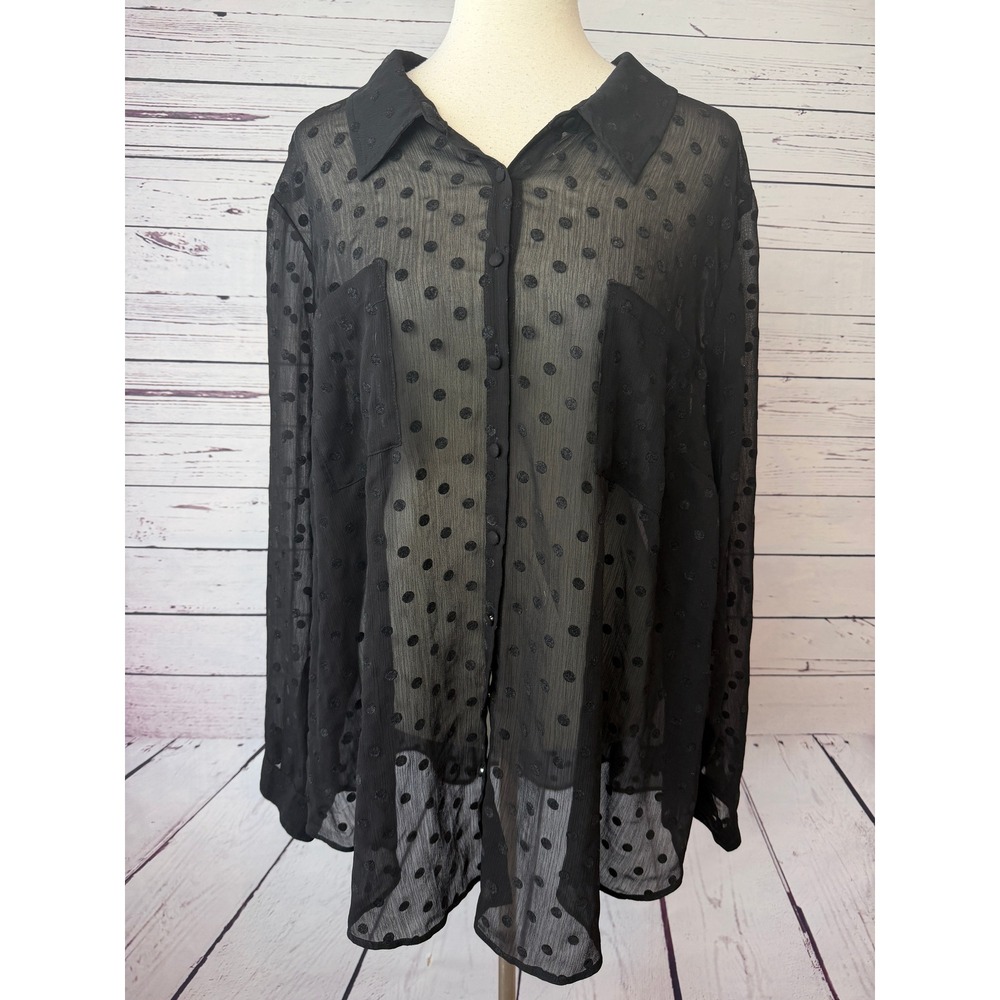 Torrid Blouse‎ 4 4X Plus Size Black Sheer Flocked Shirt Black Long Sleeve Goth